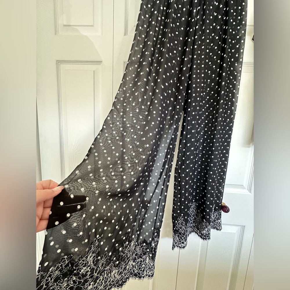 Rosamosario 100% Silk Georgette Polka Dot Lounge Set French Lace Luxury Lounge - Picture 6 of 17
